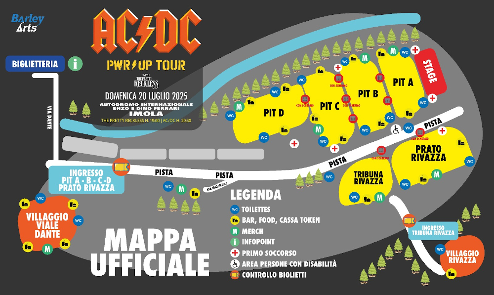 AC-DC - Imola 2025 - scaletta concerto - mappa